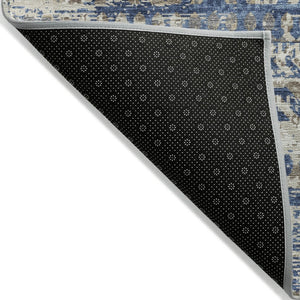 HomeRoots 5' Moroccan-Style Washable Area Rug in Blue and Beige for Indoor and Outdoor High-Traffic Spaces 8' Round 628544