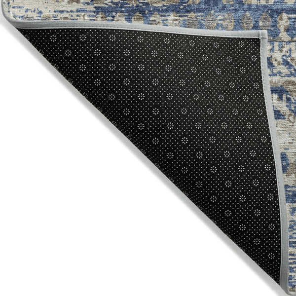 HomeRoots 5' Moroccan-Style Washable Area Rug in Blue and Beige for Indoor and Outdoor High-Traffic Spaces 8' Round 628544