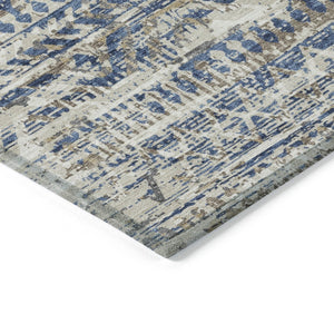HomeRoots 5' Moroccan-Style Washable Area Rug in Blue and Beige for Indoor and Outdoor High-Traffic Spaces 8' X 10' 628545