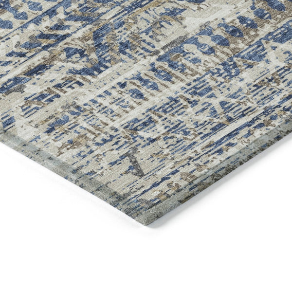 HomeRoots 5' Moroccan-Style Washable Area Rug in Blue and Beige for Indoor and Outdoor High-Traffic Spaces 8' X 10' 628545