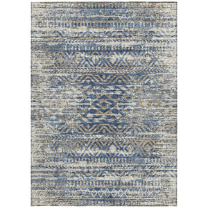 HomeRoots 5' Moroccan-Style Washable Area Rug in Blue and Beige for Indoor and Outdoor High-Traffic Spaces 9' X 12' 628546