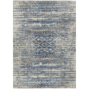 HomeRoots 5' Moroccan-Style Washable Area Rug in Blue and Beige for Indoor and Outdoor High-Traffic Spaces 9' X 12' 628546