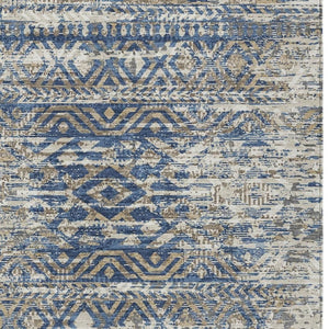 HomeRoots 5' Moroccan-Style Washable Area Rug in Blue and Beige for Indoor and Outdoor High-Traffic Spaces 10' X 14' 628547