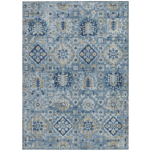 HomeRoots 5' Denim Blue and Gold Floral Medallion Indoor Outdoor Area Rug - Durable, Washable, Stylish Design 5' X 8' 628561