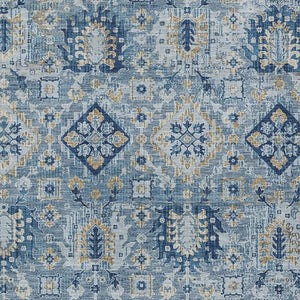 HomeRoots 5' Denim Blue and Gold Floral Medallion Indoor Outdoor Area Rug - Durable, Washable, Stylish Design 5' X 8' 628561