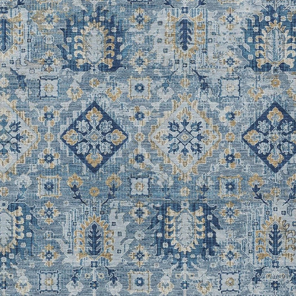 HomeRoots 5' Denim Blue and Gold Floral Medallion Indoor Outdoor Area Rug - Durable, Washable, Stylish Design 5' X 8' 628561