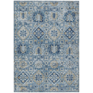 HomeRoots 5' Denim Blue and Gold Floral Medallion Indoor Outdoor Area Rug - Durable, Washable, Stylish Design 5' X 8' 628561