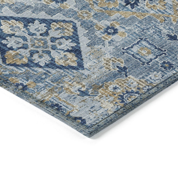HomeRoots 5' Denim Blue and Gold Floral Medallion Indoor Outdoor Area Rug - Durable, Washable, Stylish Design 8' Round 628562