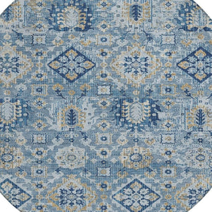 HomeRoots 5' Denim Blue and Gold Floral Medallion Indoor Outdoor Area Rug - Durable, Washable, Stylish Design 8' Round 628562