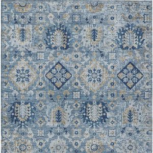 HomeRoots 5' Denim Blue and Gold Floral Medallion Indoor Outdoor Area Rug - Durable, Washable, Stylish Design 8' X 10' 628563
