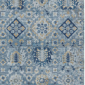 HomeRoots 5' Denim Blue and Gold Floral Medallion Indoor Outdoor Area Rug - Durable, Washable, Stylish Design 8' X 10' 628563