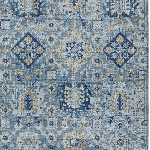 HomeRoots 5' Denim Blue and Gold Floral Medallion Indoor Outdoor Area Rug - Durable, Washable, Stylish Design 8' X 10' 628563