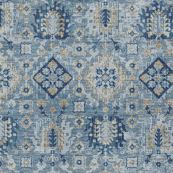 HomeRoots 5' Denim Blue and Gold Floral Medallion Indoor Outdoor Area Rug - Durable, Washable, Stylish Design 9' X 12' 628564