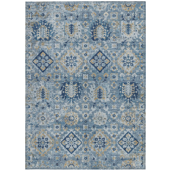 HomeRoots 5' Denim Blue and Gold Floral Medallion Indoor Outdoor Area Rug - Durable, Washable, Stylish Design 9' X 12' 628564