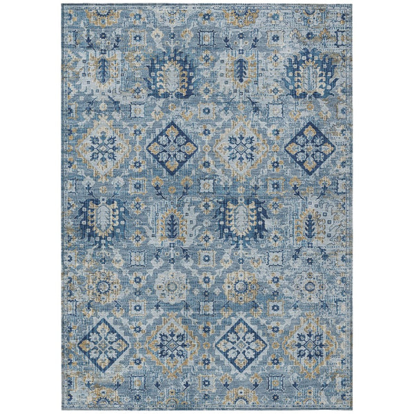HomeRoots 5' Denim Blue and Gold Floral Medallion Indoor Outdoor Area Rug - Durable, Washable, Stylish Design 9' X 12' 628564
