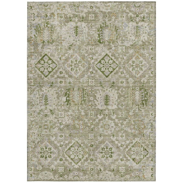 HomeRoots 5' Elegant Floral Medallion Area Rug in Fern Green & Beige for Indoor/Outdoor Durability & Style 5' X 8' 628567