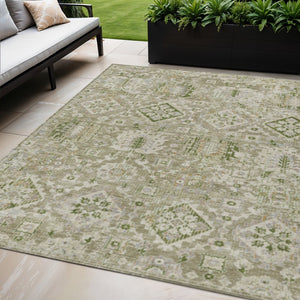 HomeRoots 5' Elegant Floral Medallion Area Rug in Fern Green & Beige for Indoor/Outdoor Durability & Style 5' X 8' 628567