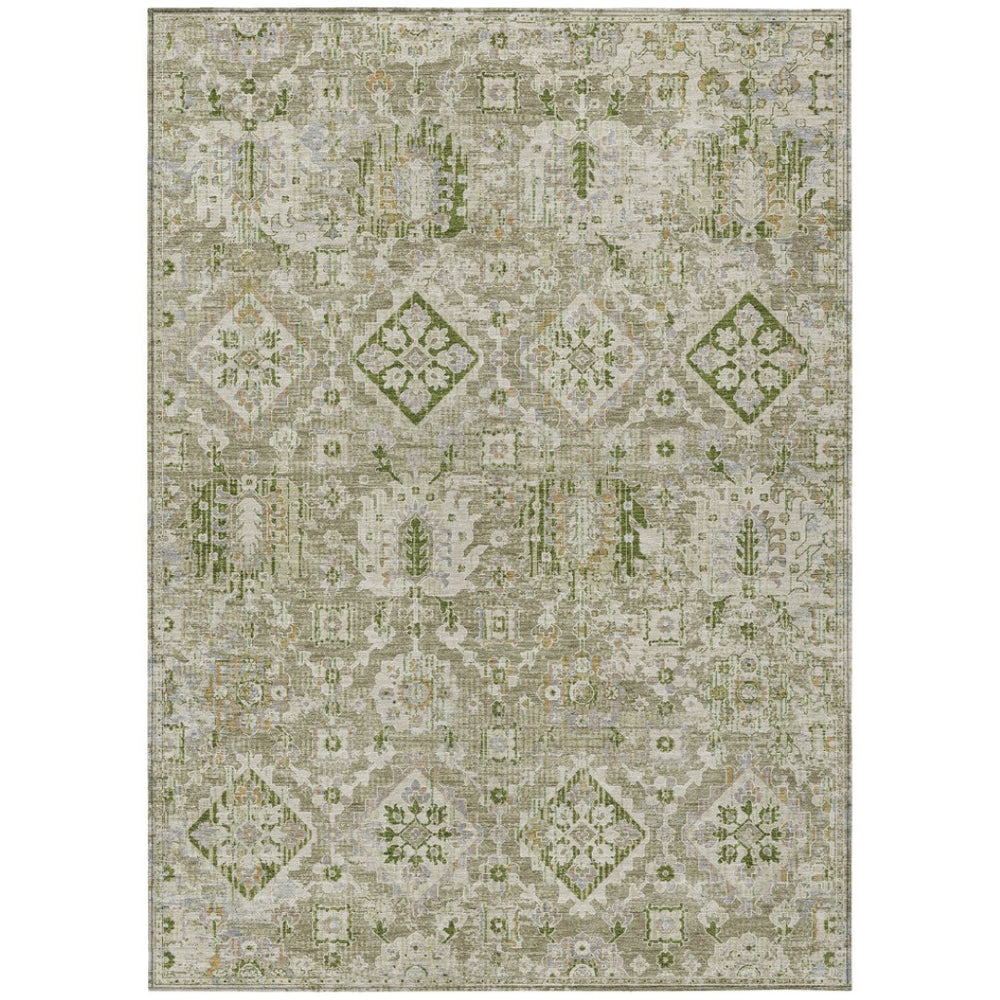 HomeRoots 5' Elegant Floral Medallion Area Rug in Fern Green & Beige for Indoor/Outdoor Durability & Style 5' X 8' 628567