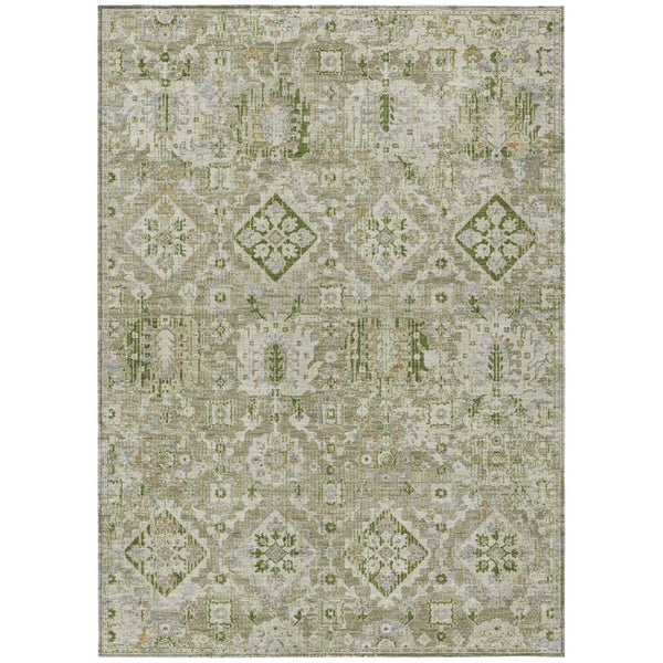HomeRoots 5' Elegant Floral Medallion Area Rug in Fern Green & Beige for Indoor/Outdoor Durability & Style 5' X 8' 628567