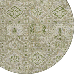 HomeRoots 5' Elegant Floral Medallion Area Rug in Fern Green & Beige for Indoor/Outdoor Durability & Style 8' Round 628568