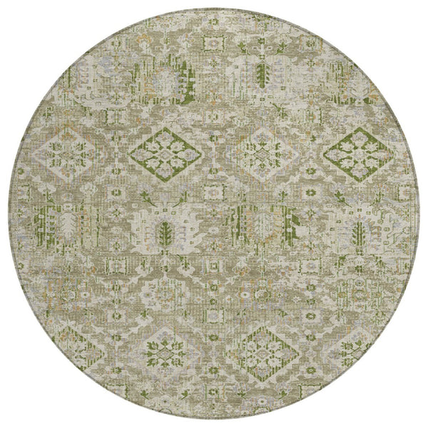 HomeRoots 5' Elegant Floral Medallion Area Rug in Fern Green & Beige for Indoor/Outdoor Durability & Style 8' Round 628568
