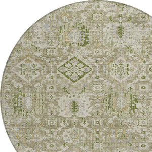 HomeRoots 5' Elegant Floral Medallion Area Rug in Fern Green & Beige for Indoor/Outdoor Durability & Style 8' Round 628568
