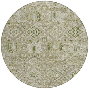 HomeRoots 5' Elegant Floral Medallion Area Rug in Fern Green & Beige for Indoor/Outdoor Durability & Style 8' Round 628568