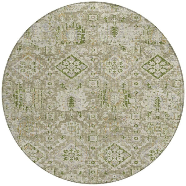 HomeRoots 5' Elegant Floral Medallion Area Rug in Fern Green & Beige for Indoor/Outdoor Durability & Style 8' Round 628568