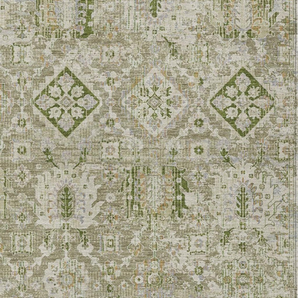 HomeRoots 5' Elegant Floral Medallion Area Rug in Fern Green & Beige for Indoor/Outdoor Durability & Style 8' X 10' 628569