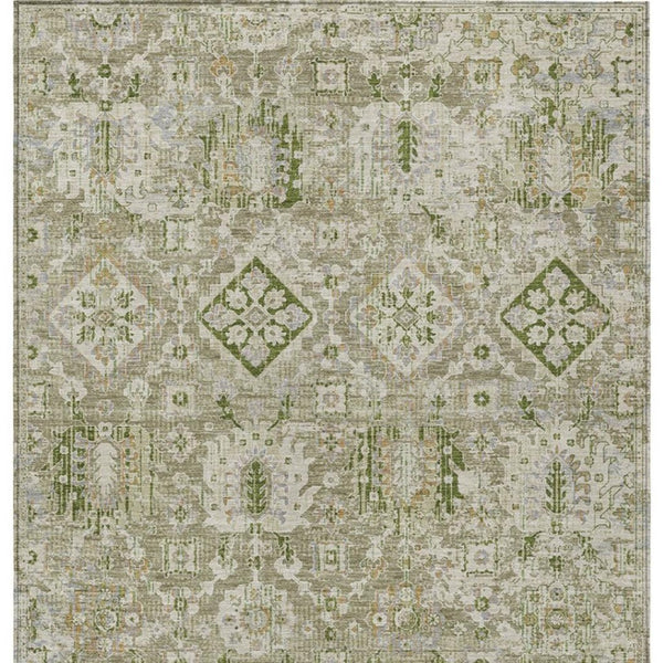 HomeRoots 5' Elegant Floral Medallion Area Rug in Fern Green & Beige for Indoor/Outdoor Durability & Style 9' X 12' 628570