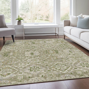 HomeRoots 5' Elegant Floral Medallion Area Rug in Fern Green & Beige for Indoor/Outdoor Durability & Style 9' X 12' 628570