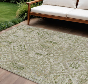 HomeRoots 5' Elegant Floral Medallion Area Rug in Fern Green & Beige for Indoor/Outdoor Durability & Style 10' X 14' 628571