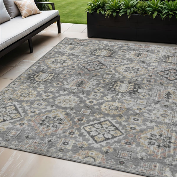 HomeRoots 5' Gray and Copper Floral Medallion Area Rug - Stylish, Washable, Durable for Indoor and Outdoor Use 5' X 8' 628573