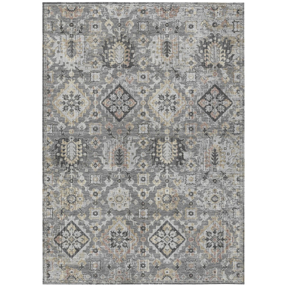 HomeRoots 5' Gray and Copper Floral Medallion Area Rug - Stylish, Washable, Durable for Indoor and Outdoor Use 5' X 8' 628573