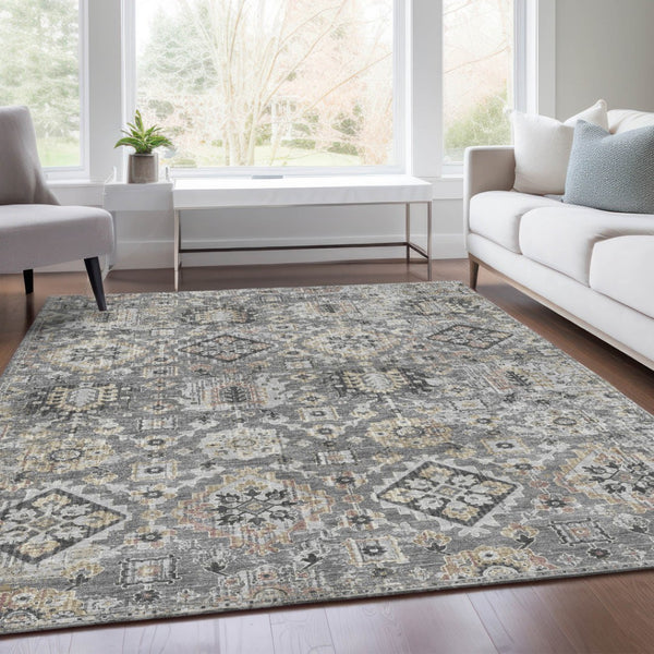 HomeRoots 5' Gray and Copper Floral Medallion Area Rug - Stylish, Washable, Durable for Indoor and Outdoor Use 5' X 8' 628573