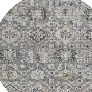 HomeRoots 5' Gray and Copper Floral Medallion Area Rug - Stylish, Washable, Durable for Indoor and Outdoor Use 8' Round 628574