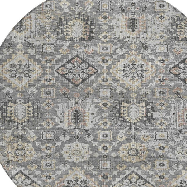 HomeRoots 5' Gray and Copper Floral Medallion Area Rug - Stylish, Washable, Durable for Indoor and Outdoor Use 8' Round 628574
