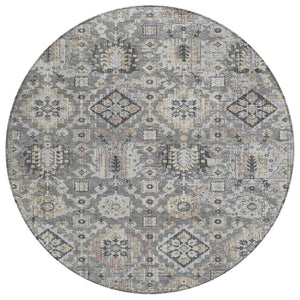 HomeRoots 5' Gray and Copper Floral Medallion Area Rug - Stylish, Washable, Durable for Indoor and Outdoor Use 8' Round 628574