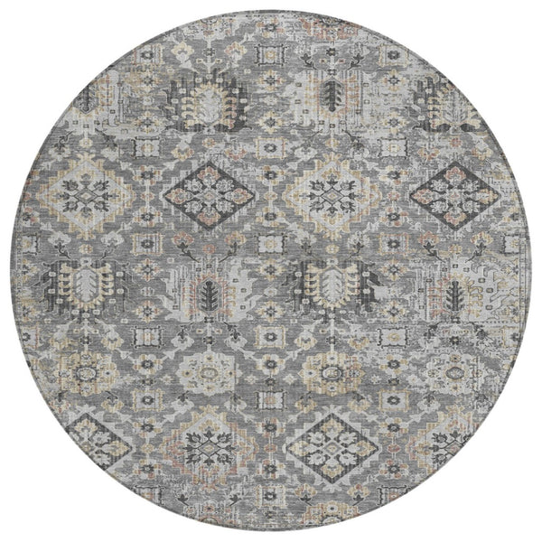 HomeRoots 5' Gray and Copper Floral Medallion Area Rug - Stylish, Washable, Durable for Indoor and Outdoor Use 8' Round 628574
