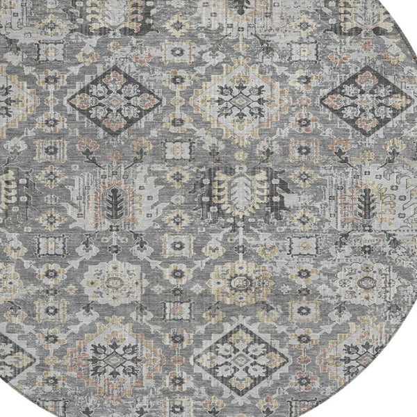 HomeRoots 5' Gray and Copper Floral Medallion Area Rug - Stylish, Washable, Durable for Indoor and Outdoor Use 8' Round 628574