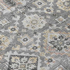 HomeRoots 5' Gray and Copper Floral Medallion Area Rug - Stylish, Washable, Durable for Indoor and Outdoor Use 8' Round 628574