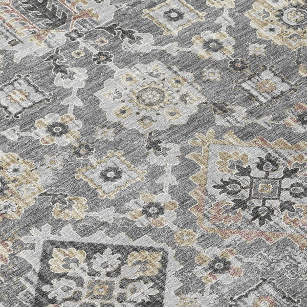 HomeRoots 5' Gray and Copper Floral Medallion Area Rug - Stylish, Washable, Durable for Indoor and Outdoor Use 8' Round 628574