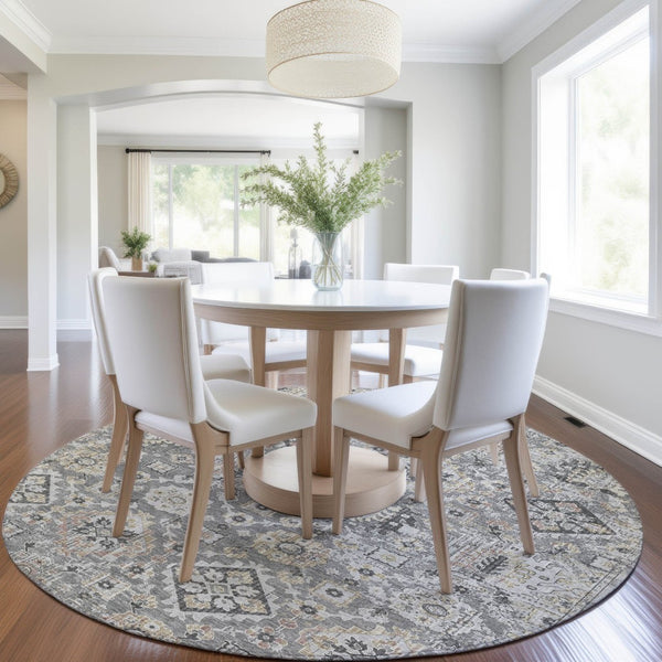 HomeRoots 5' Gray and Copper Floral Medallion Area Rug - Stylish, Washable, Durable for Indoor and Outdoor Use 8' Round 628574