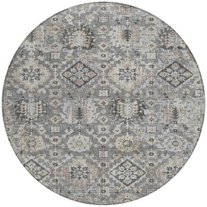 HomeRoots 5' Gray and Copper Floral Medallion Area Rug - Stylish, Washable, Durable for Indoor and Outdoor Use 8' Round 628574
