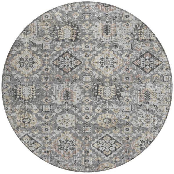 HomeRoots 5' Gray and Copper Floral Medallion Area Rug - Stylish, Washable, Durable for Indoor and Outdoor Use 8' Round 628574