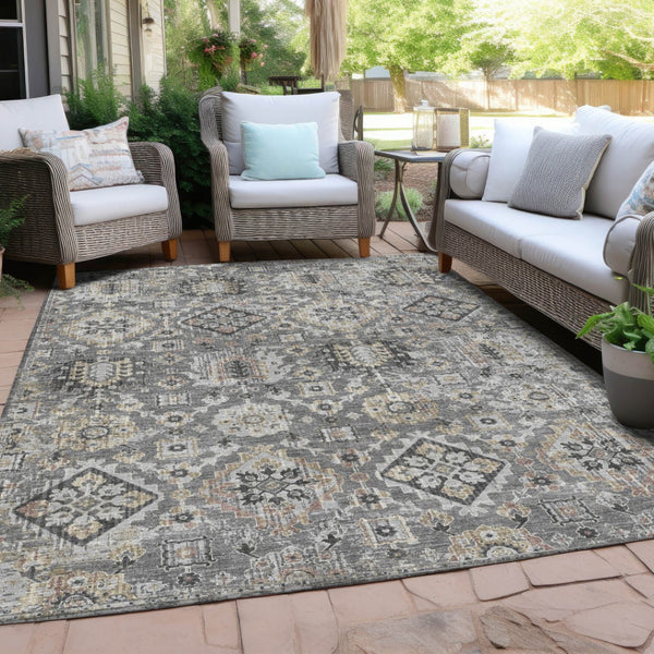 HomeRoots 5' Gray and Copper Floral Medallion Area Rug - Stylish, Washable, Durable for Indoor and Outdoor Use 8' X 10' 628575