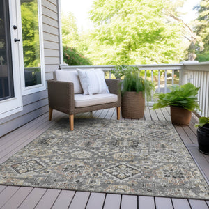 HomeRoots 5' Gray and Copper Floral Medallion Area Rug - Stylish, Washable, Durable for Indoor and Outdoor Use 8' X 10' 628575