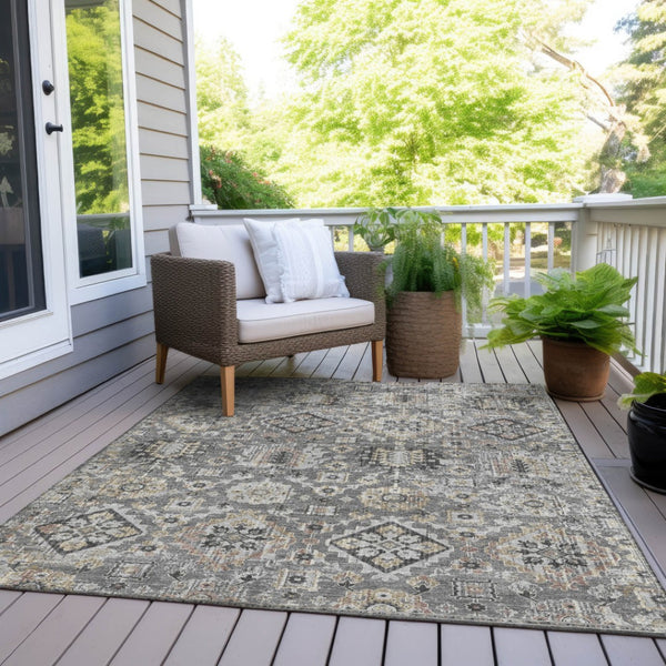 HomeRoots 5' Gray and Copper Floral Medallion Area Rug - Stylish, Washable, Durable for Indoor and Outdoor Use 8' X 10' 628575