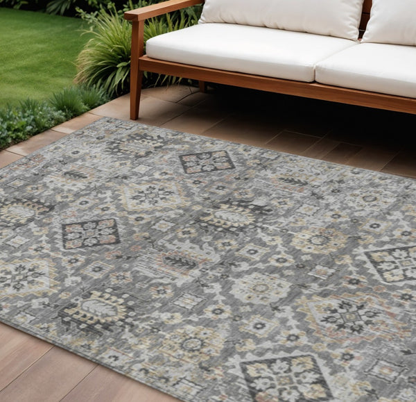 HomeRoots 5' Gray and Copper Floral Medallion Area Rug - Stylish, Washable, Durable for Indoor and Outdoor Use 9' X 12' 628576