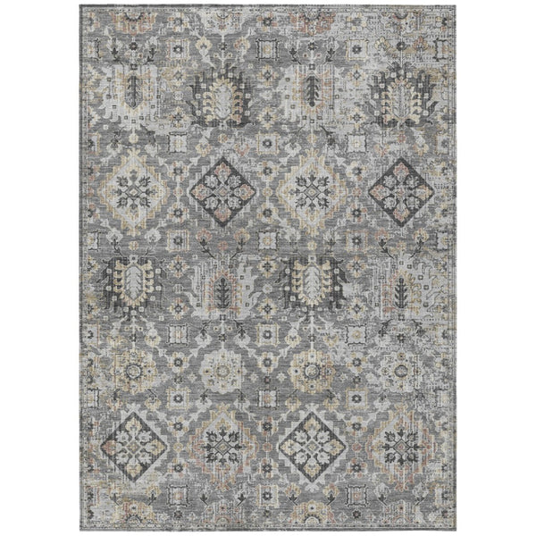 HomeRoots 5' Gray and Copper Floral Medallion Area Rug - Stylish, Washable, Durable for Indoor and Outdoor Use 9' X 12' 628576